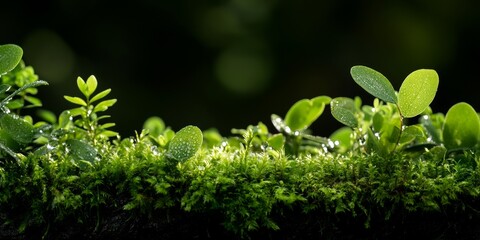 Fresh green moss flourishing on rocks in a serene natural environment. Generative AI