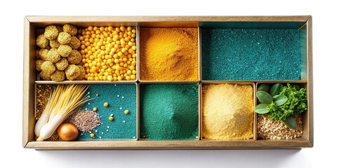 Organic spread supplement box, golden sparkle design.