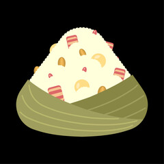 Zongzi is Chinese dish of rice with fillings wrapped in bamboo or reed leaf.