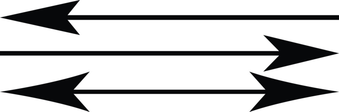 Three Parallel Arrows Pointing in Opposite Directions, set of arrows, arrow icons vector  illustration 