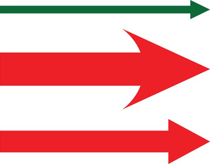 Three Red and Green Arrows Pointing Right, red and green arrows. Set of arrows vector illustration 