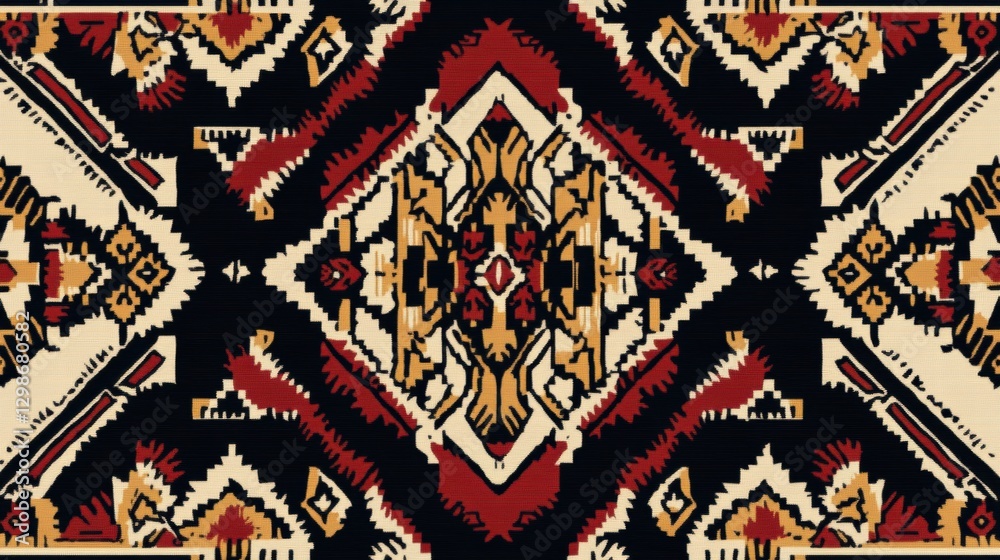 Poster vibrant geometric textile pattern featuring bold colors and intricate designs. generative ai