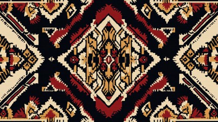 Vibrant geometric textile pattern featuring bold colors and intricate designs. Generative AI