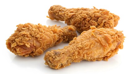 Crispy Fried Chicken Drumsticks on White Background