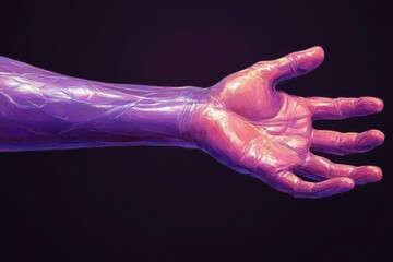 Obraz premium Vividly Colored Abstract Illustration of a Hand with Detailed Veins and Muscles Set Against a Dark Background for Artistic Emphasis