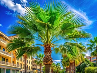 Fototapeta premium Stunning Mexican fan palm at Palma de Mallorca's FAN Shopping Center.