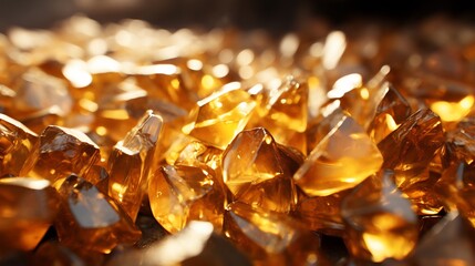 Golden crystals gleam in sunlit cavern