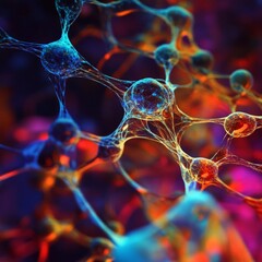 Vibrant neural network pattern with colorful synaptic connections in abstract background