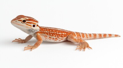 Naklejka premium Bearded dragon lizard interaction studio animal photography white background close-up view pet care concept