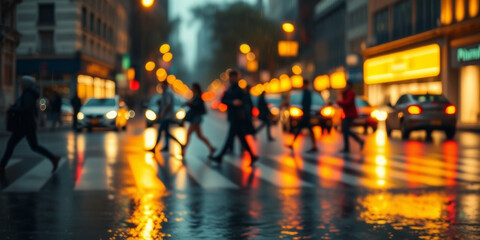 Fototapeta premium A lot of people walk along the pedestrian crossing during rush hour
