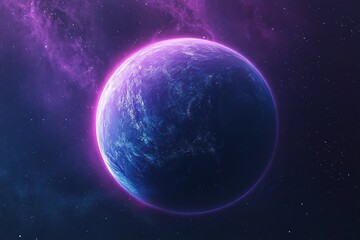 Obraz premium Planet earth glowing purple in a starry sky with nebulae