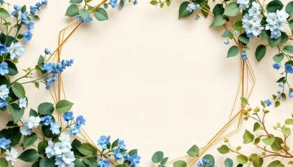 Fototapeta premium Floral Frame with Blue Flowers and Geometric Design for Backgrounds