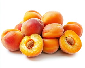 Fresh Apricots Gathered Together on a White Background
