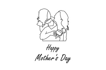 Silhouette of happy mother's day woman with kid vector icon and line art illustration isolated on white background. happy mother's day logo art work.