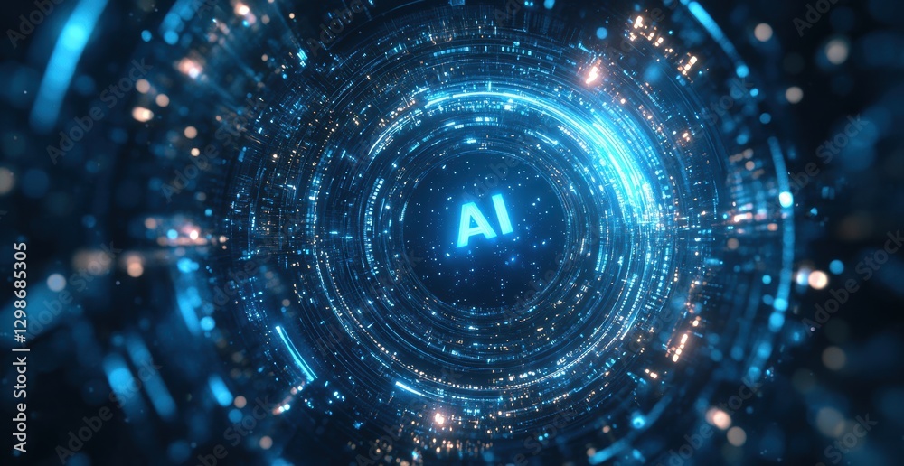 Poster futuristic digital circle glowing with ai lettering: artificial intelligence concept