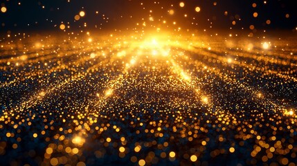 Naklejka premium Abstract golden particles explosion, digital artwork, glowing particles