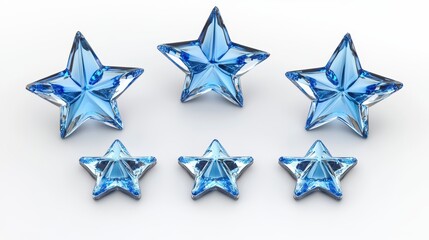 Obraz premium Five Light Blue Faceted Star Shapes on White Background