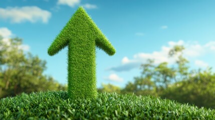 Green Arrow Shaped Bush on Grassy Hill Under a Bright Blue Sky