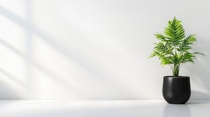 Modern Interior with Plant, Sunlight, Minimalist Room