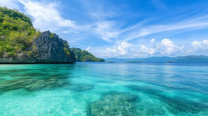 Fototapeta premium Breathtaking ocean view with majestic mountains scenic landscape for travel and nature lovers