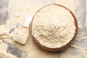 bowl with dry protein on a light background