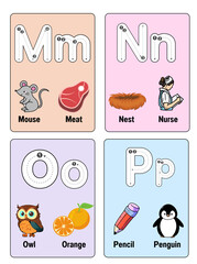 Alphabet colorful flash card with illustration
