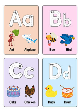 Alphabet colorful flash card with illustration

