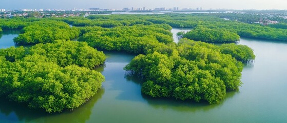 Dense Green Mangrove Forest Viewed From Above Highlighting Nature&rsquo;s Role in Capturing Carbon for Climate Action