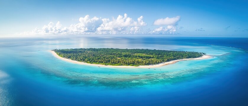 Stunning Aerial View of Mnemba Island, Zanzibar With Turquoise Waters and White Sandy Beaches on a Sunny Summer Day