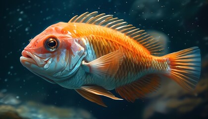 Vibrant orange fish swimming in underwater environment marine life aquatic scene close-up perspective nature's beauty