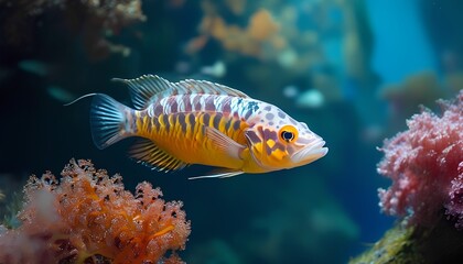 Colorful fish swimming among coral reefs underwater scene marine life vibrant environment close-up view aquatic beauty
