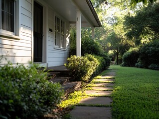 Obraz premium House with a stone path and green lawn