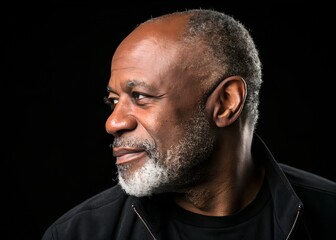 Obraz premium Portrait of mature African American man with gray beard, confident expression, black background