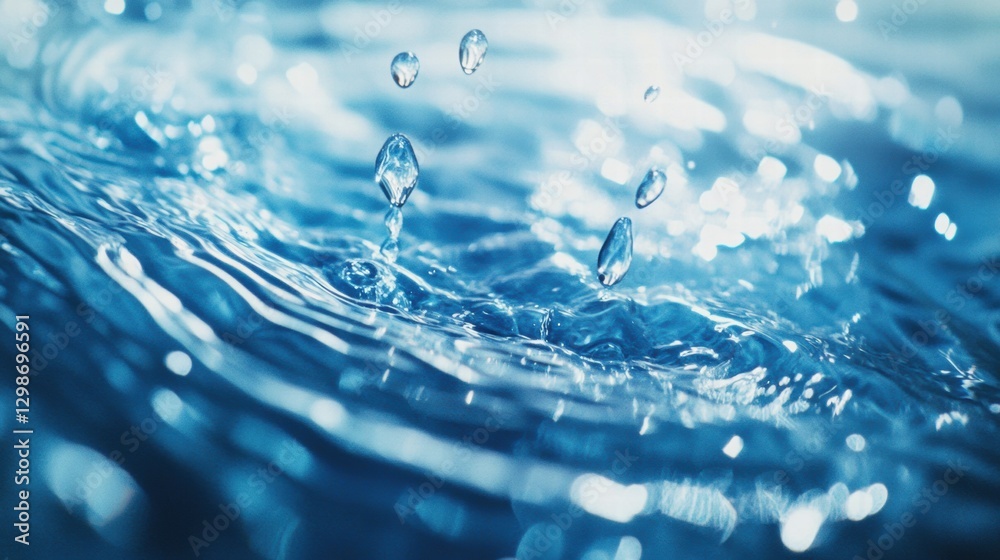 Aufkleber sparkling water droplets create ripples in a serene blue pond under bright sunlight. generative ai