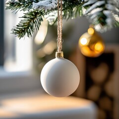 white christmas tree ornament hanging on tree