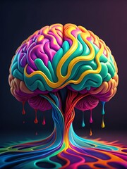 Vibrant colors flow from a brain, blending art with creativity and imagination.