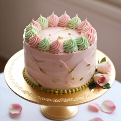 Elegant Pastel Pink and Green Floral Cake Design