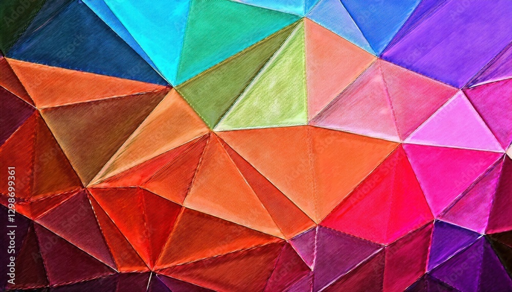 Poster colorful geometric abstract background with stitched polygonal textile texture, vibrant multicolor f