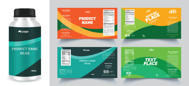 Label design set, soft drink bottle label design. Soda can vector. Energy drink label design. Orange flavor fruit juice label template design set.