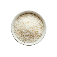 Bowl of white salt isolated on transparent white background