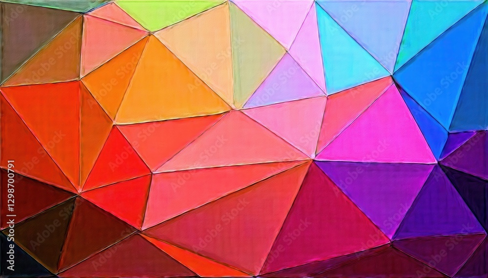 Poster colorful geometric abstract background with stitched polygonal textile texture, vibrant multicolor f