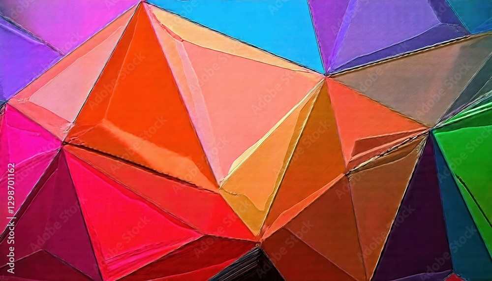 Poster colorful geometric abstract background with stitched polygonal textile texture, vibrant multicolor f