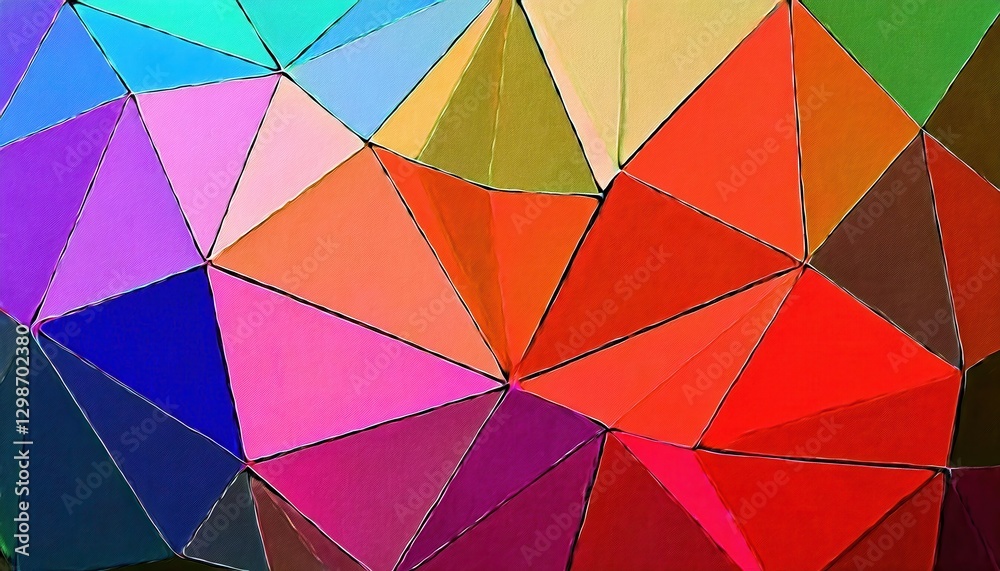 Poster colorful geometric abstract background with stitched polygonal textile texture, vibrant multicolor f