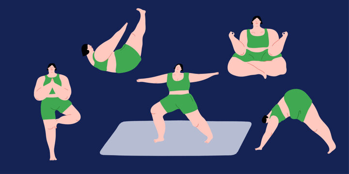 Woman in various yoga poses on a mat wearing workout clothes