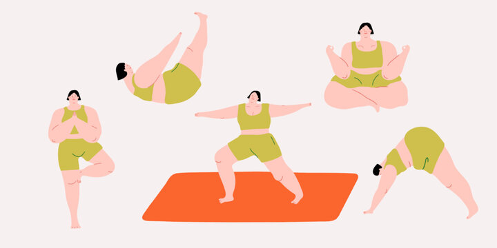 Woman in various yoga poses on a mat wearing workout clothes