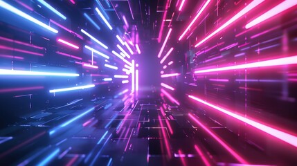 Obraz premium Neon tunnel, futuristic, hyper-speed, digital art, abstract background