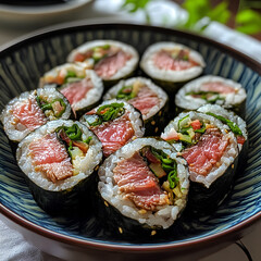 Carnivore Diet Fusion: Premium Beef Sushi Rolls - Japanese-Style Raw Beef Sushi with Fresh Herbs and Nori Wrap