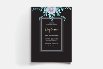 WEDDING INVITATION FRAME WITH FLOWER DECORATIONS AND FRESH LEAVES