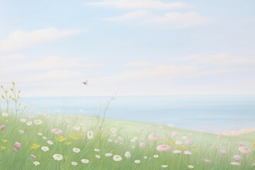 Painting of Meadow border meadow grassland landscape.