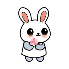rabbit holding flower vector